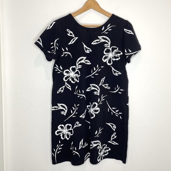 M. Mac Floral Print Shirt Dress Womens Medium Black Short Sleeve Pockets - Picture 4 of 5